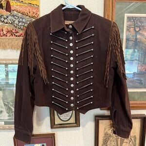 Vintage 90s Double D Ranchwear Designer Denim Leather Fringe Womens Jacket Small